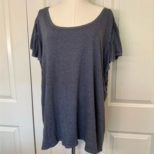 Max Studio Heather Blue Relaxed T-Shirt with Scoop Neck